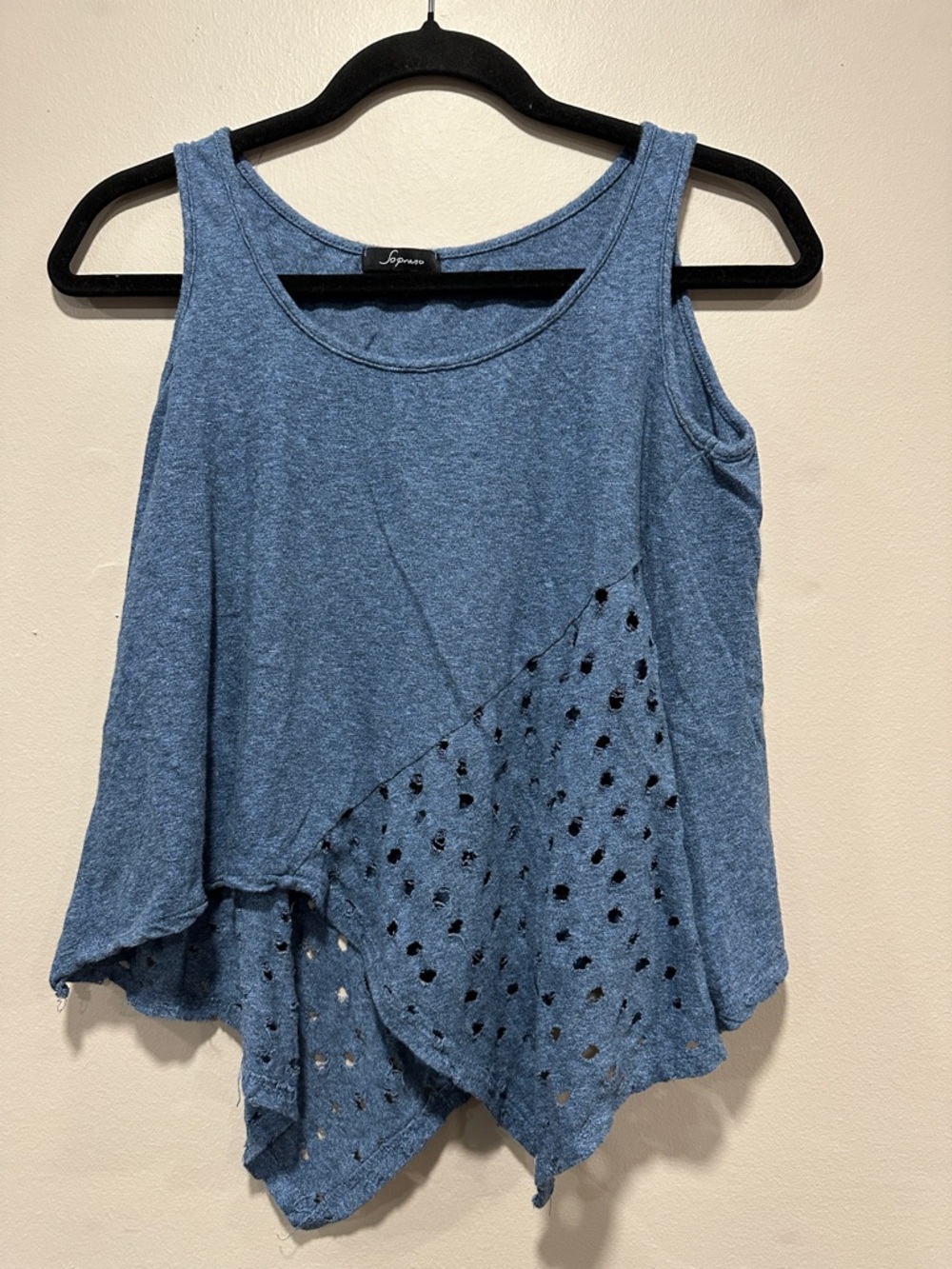 Soprano Blue Sleeveless Handkerchief Hem Tank with Eyelet Detail Boho